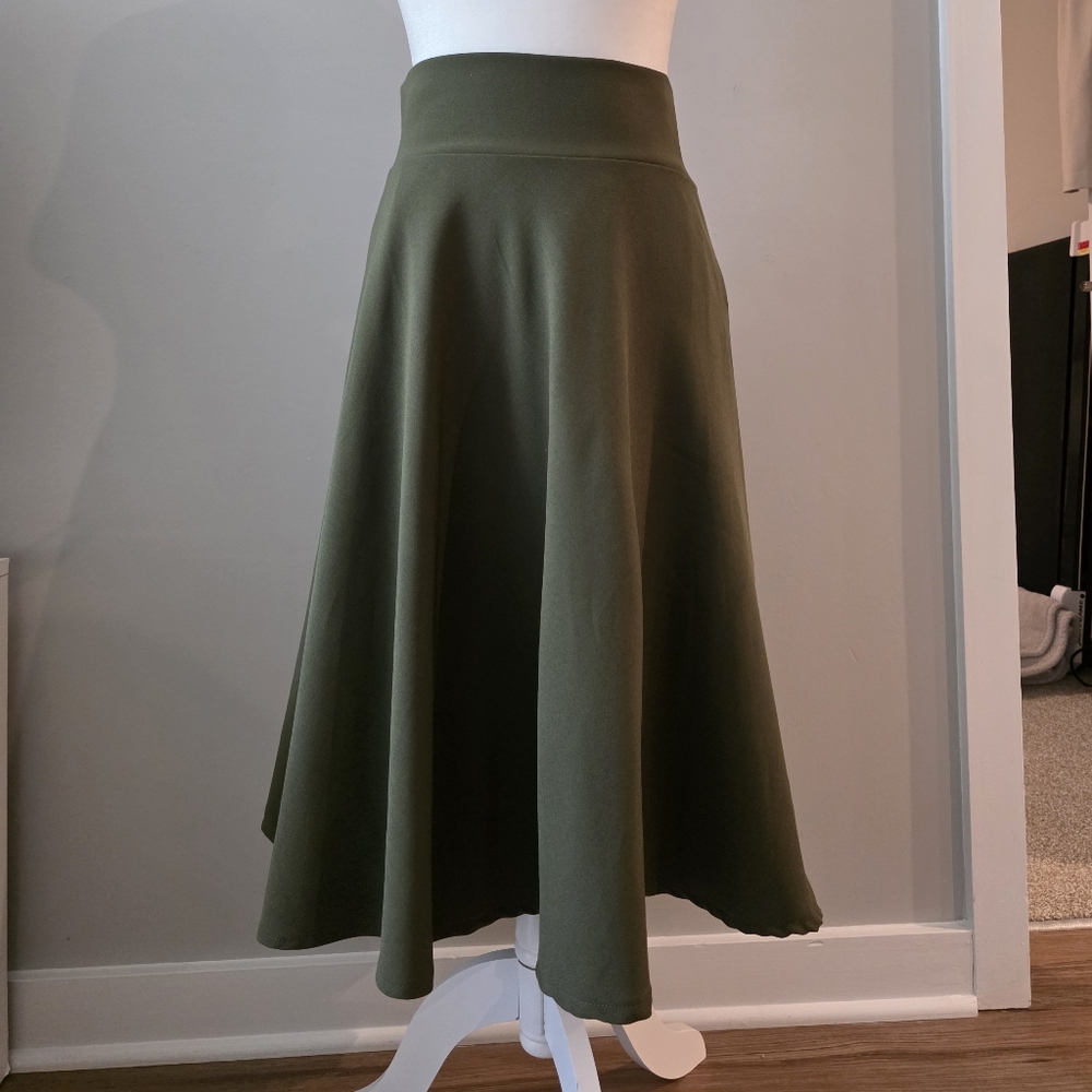 Veteks Turkey Turkish Brand High-Waist Olive Green A-Line Circle Skirt